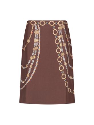Versace Multicolor Printed Silk Midi Skirt