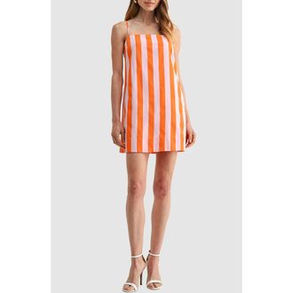 All in Favor Striped Spaghetti Strap Shift Minidress in Pink Orange at Nordstrom, Size X-Small