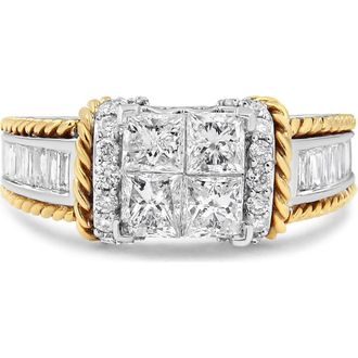 House of Brilliance 14K White and Yellow Gold 1 1/2Cttw Diamond Quad Engagement Ring at Nordstrom