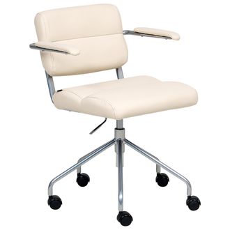 Beliani Beliani - Silla De Oficina Tradicional De Piel Sint&eacute;tica Giratoria Y Ajustable Con Reposabrazos Blanco Crema Candor