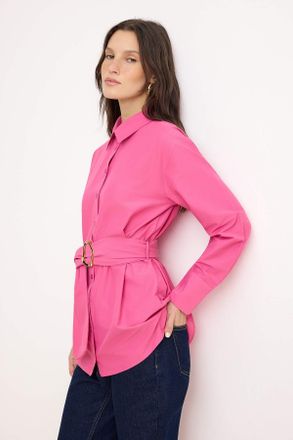 Trendyol Modest Dames Roze Effen Lang Regular fit Modest Overhemden