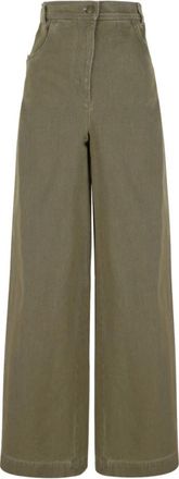 Max Mara Olijfgroene Wijde Katoenen Broek - Dames - Wijde Broeken - Groen - XS - Katoen - Broeken