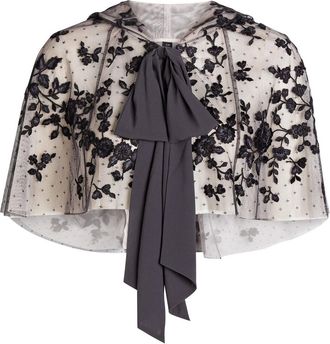 Needle & Thread Rosa Floral-embroidered Tulle Cape - Black - S/M (UK10-12 / M)