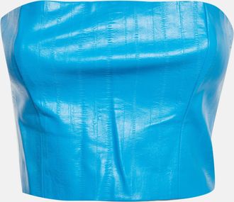 Rotate Rotate Blue Faux Leather Strapless Crop Top