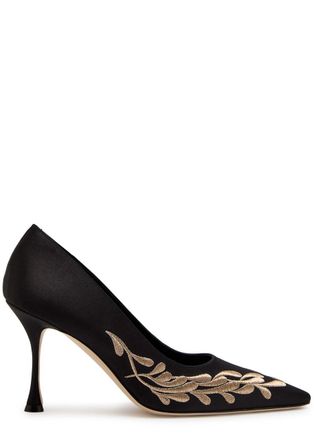 Manolo Blahnik Rabata 90 Embroidered Satin Pumps - Black