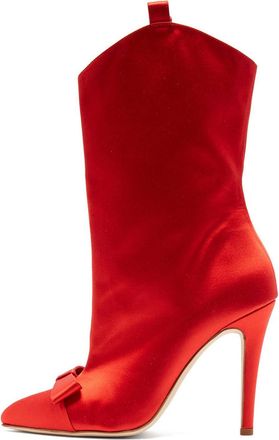 Generic Womens Cute Bow Tie Pointed Toe High Heels Short Booties, Stylish Slip On Stiletto Heel Casual Dress Shoes, Solid Color Party Prom Mid Calf Boots,Red,