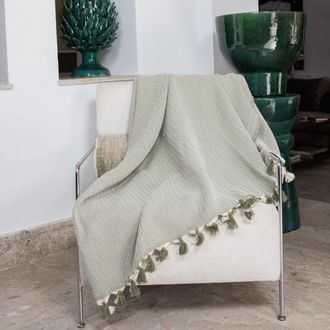 Febronie Manta plaid algod&oacute;n verde aceituna 160x250