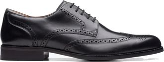 Clarks Zwarte Leren Veterschoenen met Brogue Ontwerp - Heren - Nette schoenen - Zwart - 40 EU - Schoenen