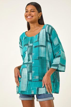 Roman Abstract Print Tunic Top