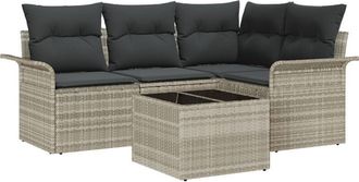 vidaXL Garden Sofa Set with Cushion 5 pcs Light grey Poly rattan Vidaxl