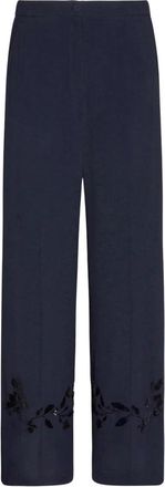 Elena Miro Geborduurde Viscose Crepe Broek - Dames - Wijde Broeken - Blauw - L - Broeken