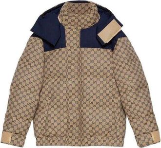 Gucci GG Canvas Goose Down Jacket Beige Navy 715535-Z8A52-9120
