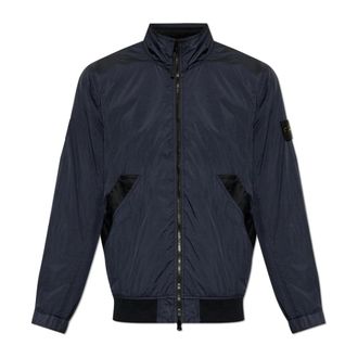 Stone Island Jas met logopatch - Heren - Zomerjassen - Blauw - XL - Satijn - Jassen