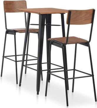 vidaXL 3 Piece Bar Set Steel Brown Black Vidaxl