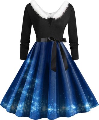 Generic Christmas Tree Costume Mrs Santa Claus Costume Christmas Dress Womens V Neck Winter Dress Elegant Party (Sky Blue, XL)