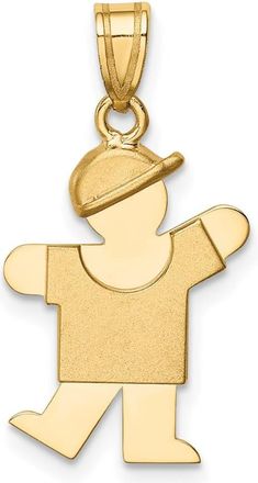 Diamond2Deal 14k Yellow Gold The Kids Solid Engravable Small Boy with Hat on Left Kiss Charm Pendant