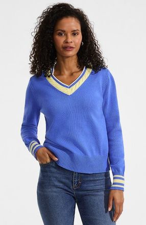 Lands End Drifter Set in Sleeve Vneck Sweater in Clear Blue/yellow Tipping at Nordstrom, Size X-Small