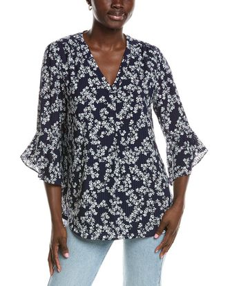 Jones New York Flutter Sleeve Y-Neck Blouse