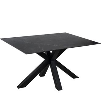 Koketto Home Mesa comedor porcel&aacute;nica 160 cm patas negras tapa negra