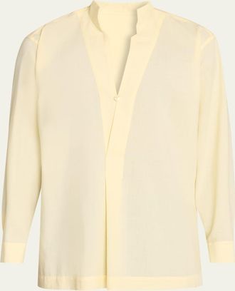 Homme Pliss&eacute; Issey Miyake Mens Polyester and Ramie Deep-V Long-Sleeve Shirt