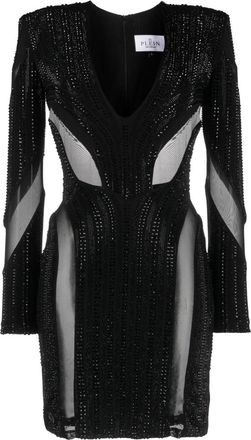 Philipp Plein padded crystal-embellished minidress - women - Polyester - S - Black