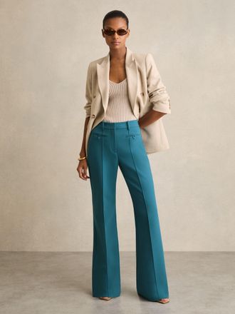 Reiss Teal Welt Pocket Flared Trousers, 18R