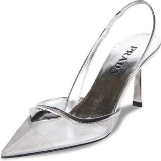 Prada Modellerie Pointed Toe Metallic Mesh Slingback Pump in Argento at Nordstrom, Size 10.5Us