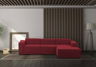 Talamo Italia Sof&aacute; Fijo Giovanna, Sof&aacute; Modular 3 Plazas Pen&iacute;nsula Derecha, 100% Made In Italy, Sof&aacute; Moderno En Tela, Cm 300x170h70, Rojo, Con Embalaje Reforzado - T