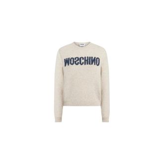 Moschino Wool-silk blend Jumper with logo - female - Moschino - Round-neck Knitwear - Beige - 2XL - Knitwear
