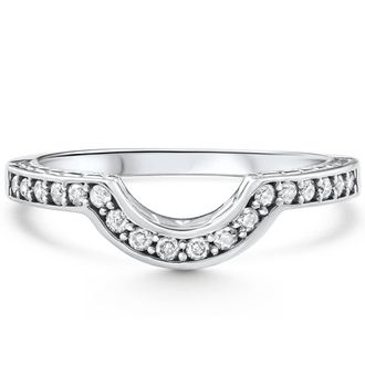 Pompeii3 1/4ct Notched Wedding Ring Curved Antique Like Enhancer Size Selectable