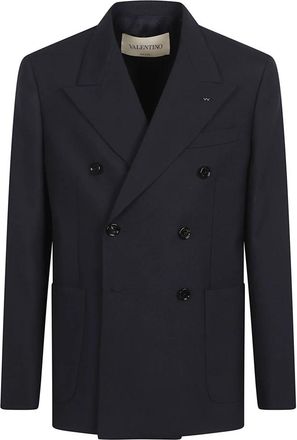 Valentino Garavani Dubbele-breasted Blazer - Heren - Business blazers - Blauw - S - Wol - Kostuums