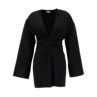 Andamane Vestido Corto con Faj&iacute;n de Flecos y Cuello en V - Dresses - Mujer - Negro - M