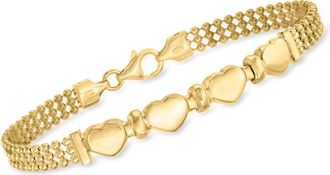 Ross-Simons Italian 18kt Gold Over Sterling Heart Beaded Bracelet