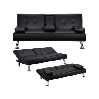 Yaheetech Divano Letto con 2 Braccioli Staccabili Divano Trasformabile Mobile Imbottito a 3 Posti Divanetto Reclinabile da Salotto con Supporto Centrale Porta