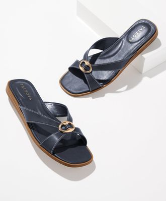 Talbots Eva Ornament Vachetta Micro Wedge Slides - Blue - 6 1/2 M Talbots