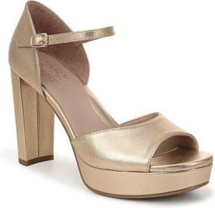 Naturalizer Novi Platform Sandal - Wide Width Available in Champagne Faux Leather at Nordstrom Rack, Size 8.5