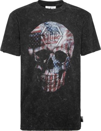 Philipp Plein Washed Round Neck T-Shirt Skull America
