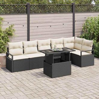 vidaXL Conjunto De Sof&aacute; De Jard&iacute;n 7 Pcs Negro Polirat&aacute;n Vidaxl