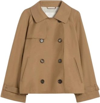 Max Mara Jassen, Dames, Bruin, S, Katoen, Korte Gabardine Jas