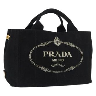 Prada Pre-owned Tote Bags, female, Black, Size: ONE SIZE Pre-owned Vintage Canvas Hand Bag