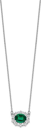 Diamond2Deal 14k White Gold 1 Ct Lab Grown Diamond and Created Emerald Pendant Necklace