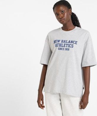New Balance Donna Athletics Varsity Oversized T-Shirt in Grigio, Cotone, Taglia XS