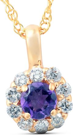 Pompeii3 1/2 Ct Diamond & Genuine Amethyst Halo Pendant 14k Yellow Gold Womens Necklace