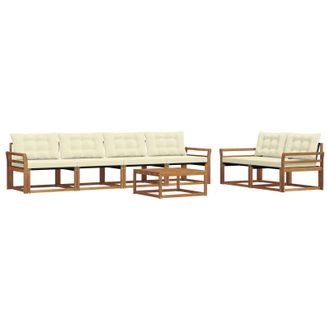 vidaXL Conjunto De Sof&aacute;s De Exterior Con Coj&iacute;n 7 Pcs Natural Y Crema Vidaxl