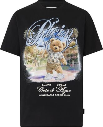 Philipp Plein Tops, Heren, Zwart, L, Katoen, Round Neck T-Shirt Teddy Tennis