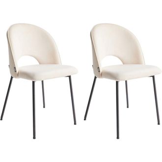 Beliani Beliani - Set of 2 Beige Fabric Dining Chairs Retro Glam Black Legs Covelo