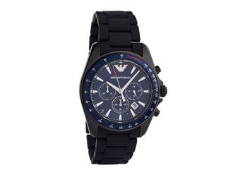 Emporio Armani Mens AR6121 Black IP Blue Dial Chronograph Bracelet Watch - Size 43mm