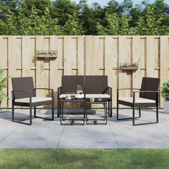 vidaXL Set Comedor De Jard&iacute;n 5 Pzas Y Cojines Pp Aspecto Rat&aacute;n Marr&oacute;n Vidaxl