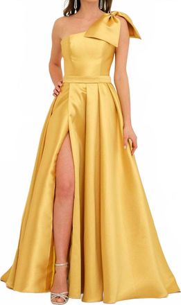 Dave & Johnny One Shoulder Bow Formal Gown In Mustard