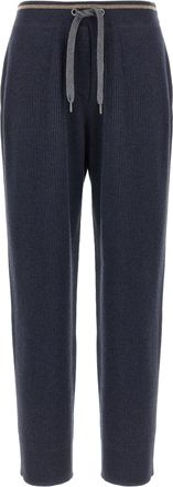 Brunello Cucinelli English Ribbed Trousers Pantaloni Blu-Donna